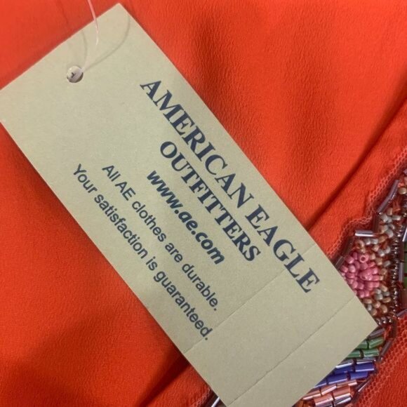 American Eagle Outfitters Orange Sleeveless Tank Top Beaded V-Neck Detail Small - Picture 5 of 6